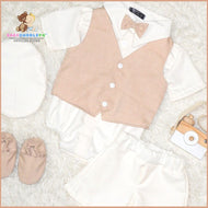 Six (6) Pieces Baptismal Polo Onesie and Short (Khaki)