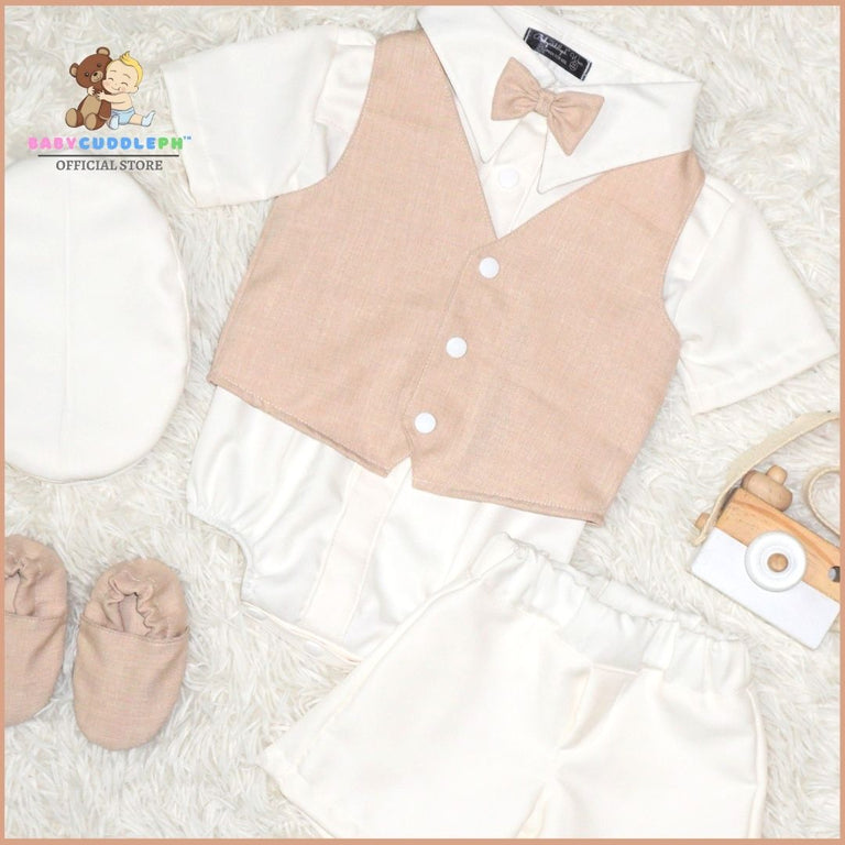 Six (6) Pieces Baptismal Polo Onesie and Short (Khaki)