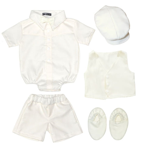 Six (6) Pieces Baptismal Polo Onesie and Short (All Cream)