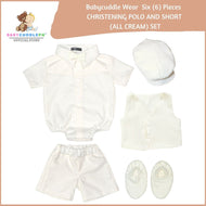 Six (6) Pieces Baptismal Polo Onesie and Short (All Cream)
