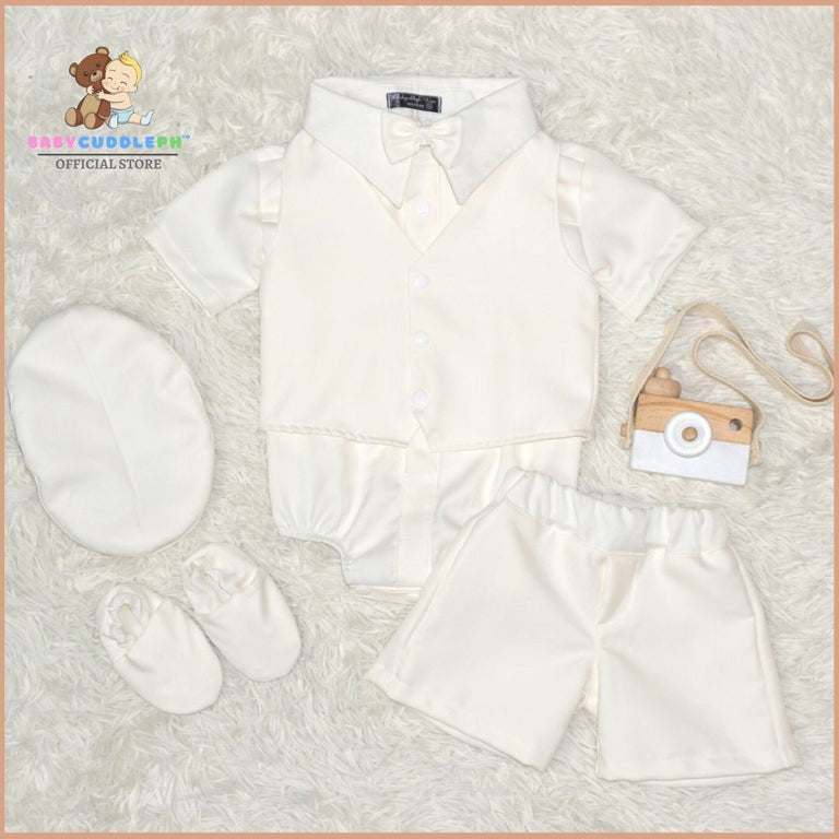 Six (6) Pieces Baptismal Polo Onesie and Short (All Cream)