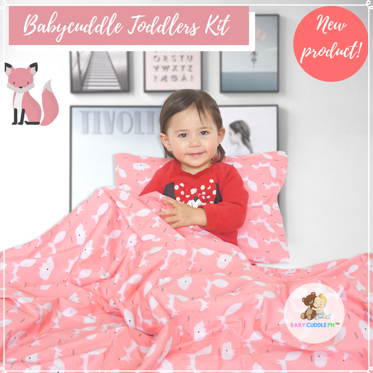 Little Fox in Coral -  Babycuddleph Toddlers kit (Pillow & Blanket)