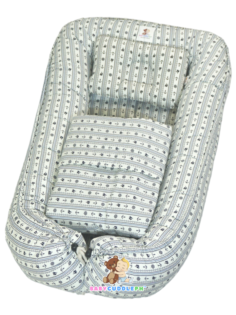 3 in 1 Babycuddle Bed Set - Anchor Stripes in White