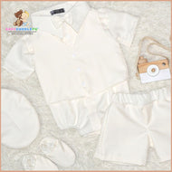 Six (6) Pieces Baptismal Polo Onesie and Short (All Cream)