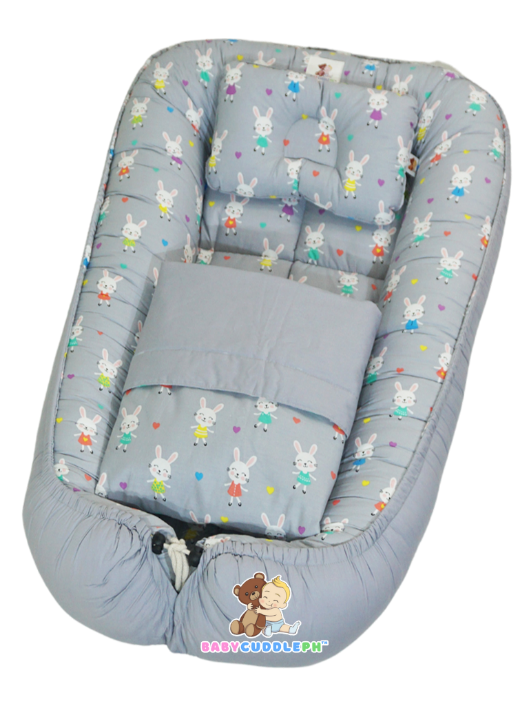 3 in 1 Babycuddle Bed Set - Little Bunny Pastel Gray
