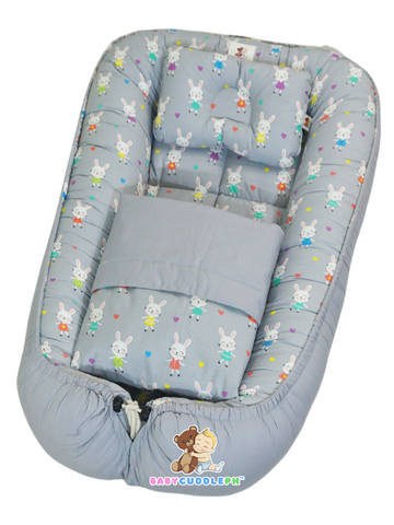 3 in 1 BabyCuddle Bed Set - Little Bunny in Pastel Gray (Limited Stock)