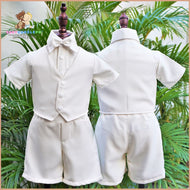 Six (6) Pieces Baptismal Polo Onesie and Short (All Cream)