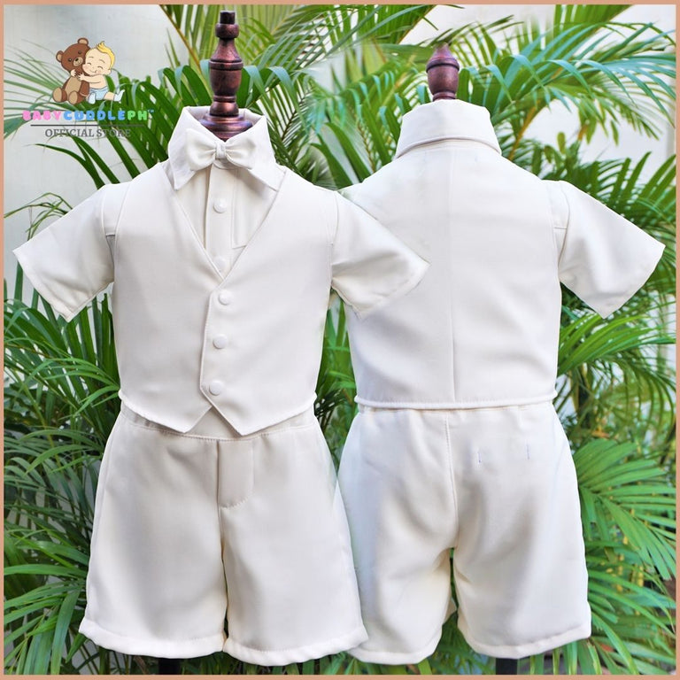 Six (6) Pieces Baptismal Polo Onesie and Short (All Cream)