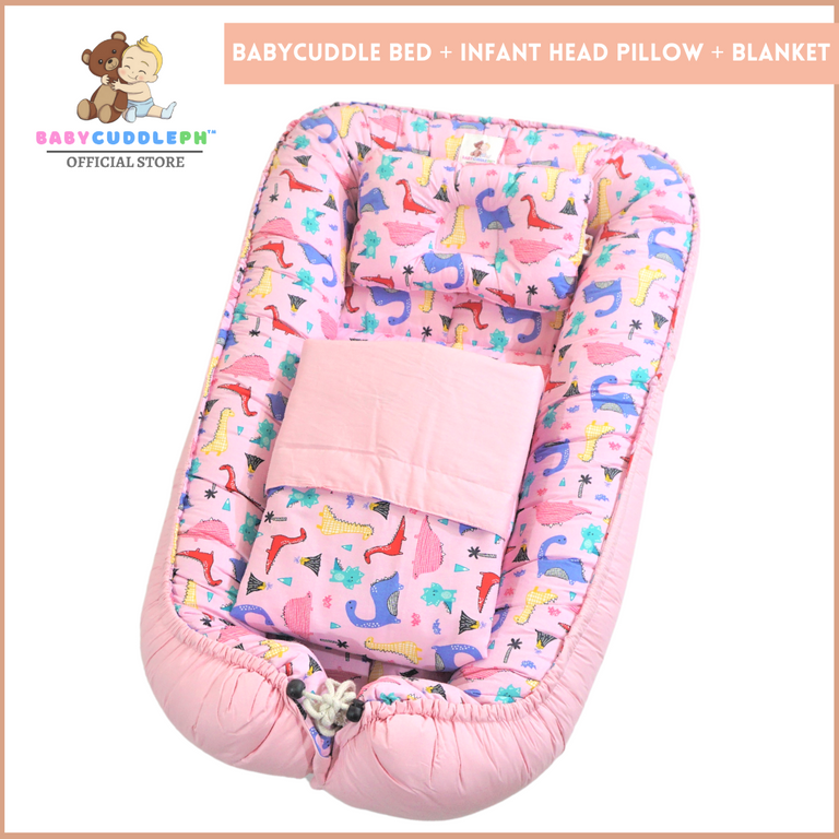 3 in 1 Babycuddle Bed Set - Dino in Pink