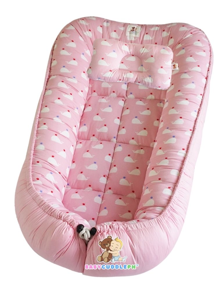 BabyCuddlePH™ Bed and Head Pillow - Baby Whale in Pink (Limited Stock)