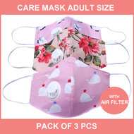 3 PCS Care Mask Adult Size - GIRL DESIGN (with AIR FILTER)