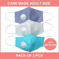 3 PCS Care Mask Adult Size - PLAIN DESIGN (with AIR FILTER)