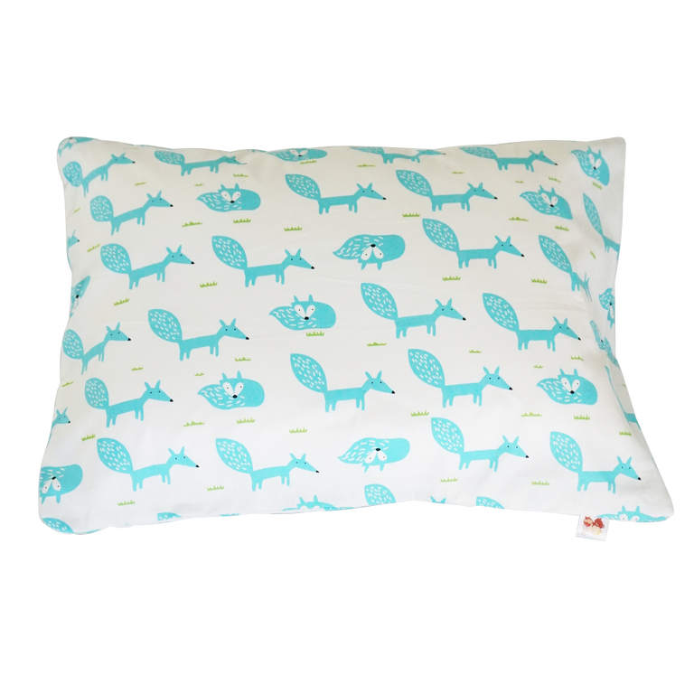 Little Fox in White Teal -  Babycuddleph Toddlers kit (Pillow & Blanket)