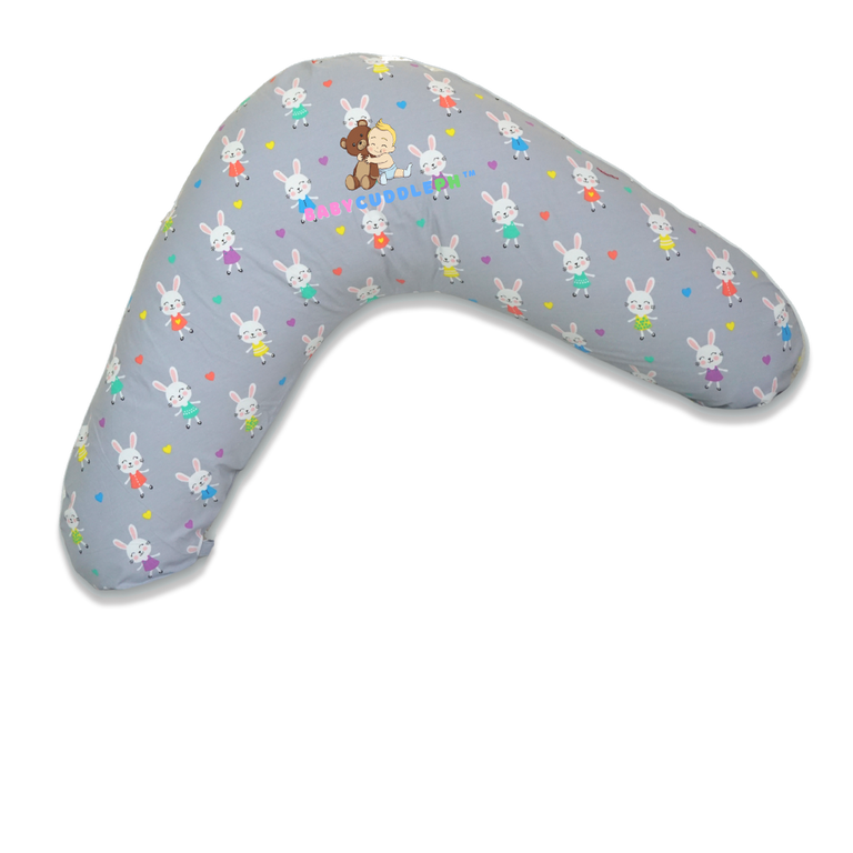 BabyCuddle Nursing Pillow (Multi-use) - Little Bunny in Pastel Gray (Limited Stock)