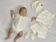 Six (6) Pieces Baptismal Polo Onesie and Short (Blue)