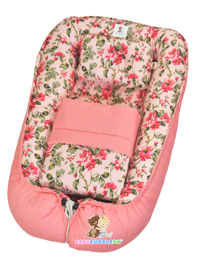 3 in 1 Babycuddle Bed Set - Flora in Peach Dotted