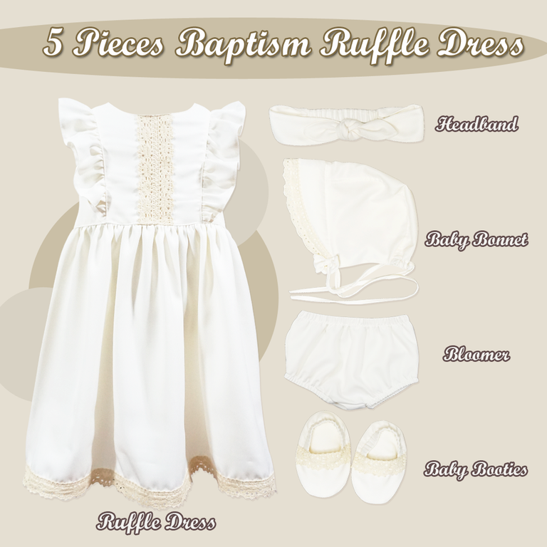 Five(5) Pieces Baptismal Ruffle Dress